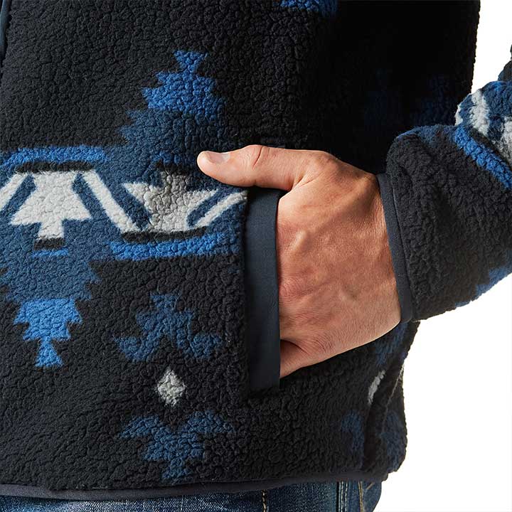 lower hand pocket detail Wrangler | Mixed Zip Up Ensign Blue Sherpa