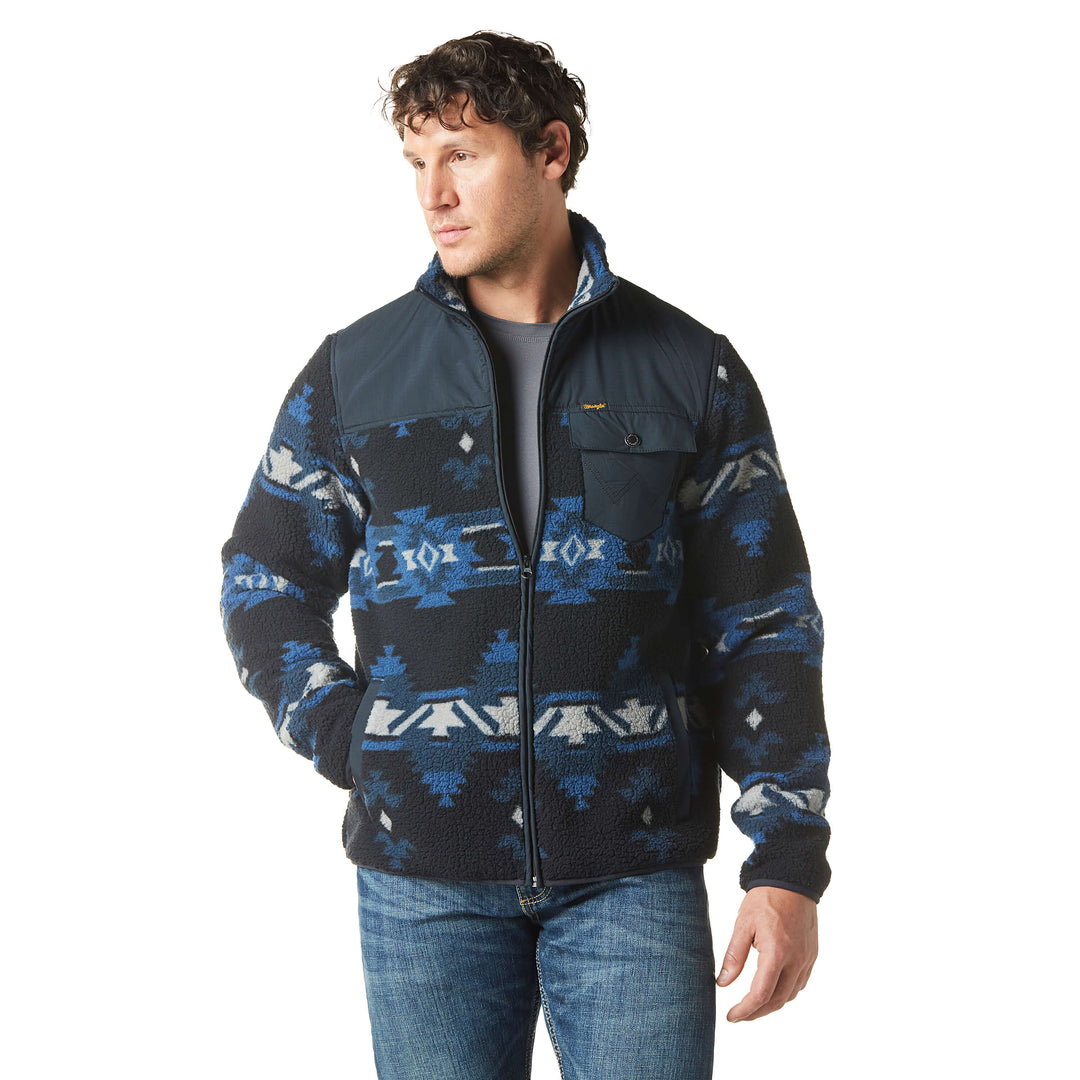 front view Wrangler | Mixed Zip Up Ensign Blue Sherpa