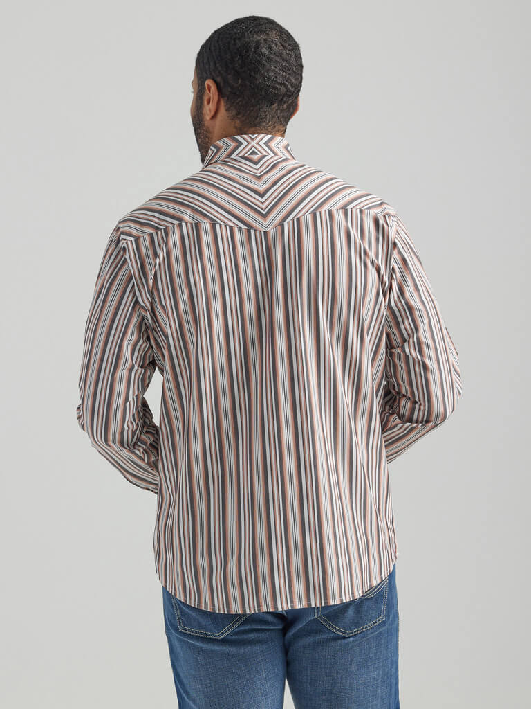 Back View Wrangler | Silver Edition Classic Fit Copper LS Striped Shirt