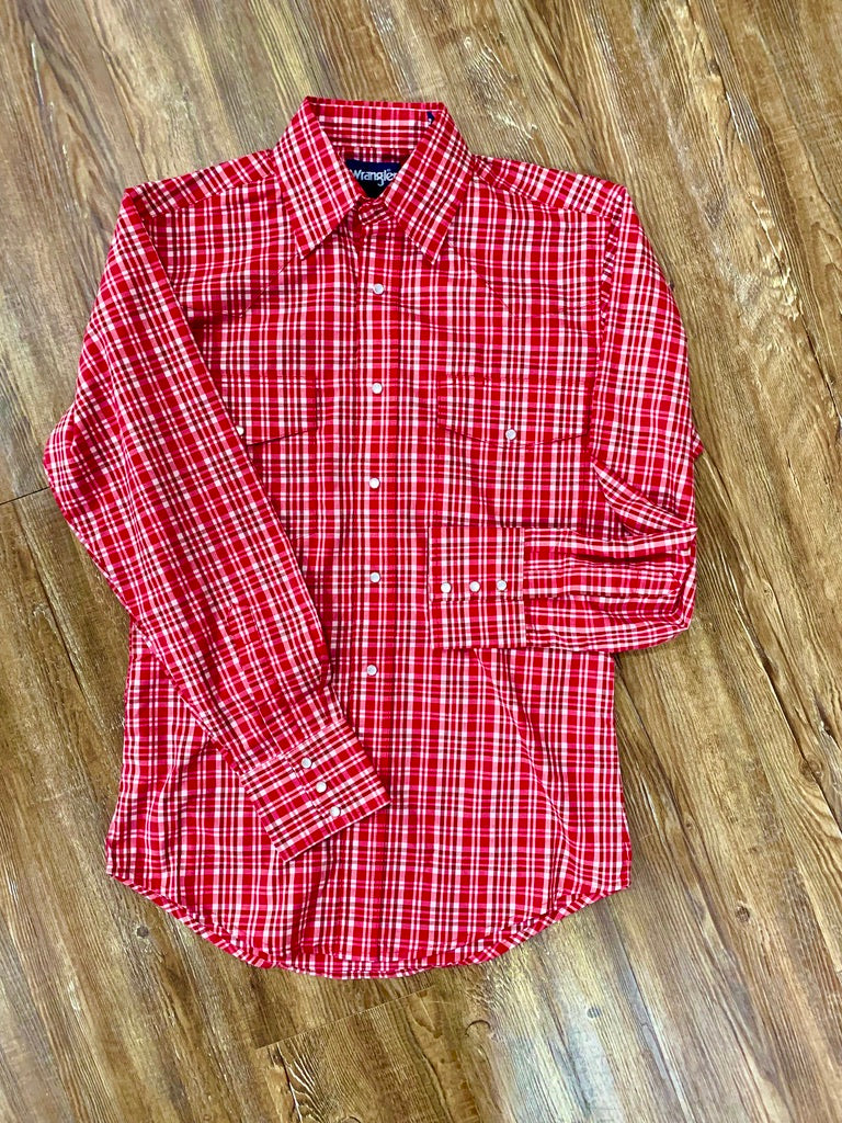 Wrangler | Red Plaid Relaxed Fit Wrinkle Resist LS Shirt