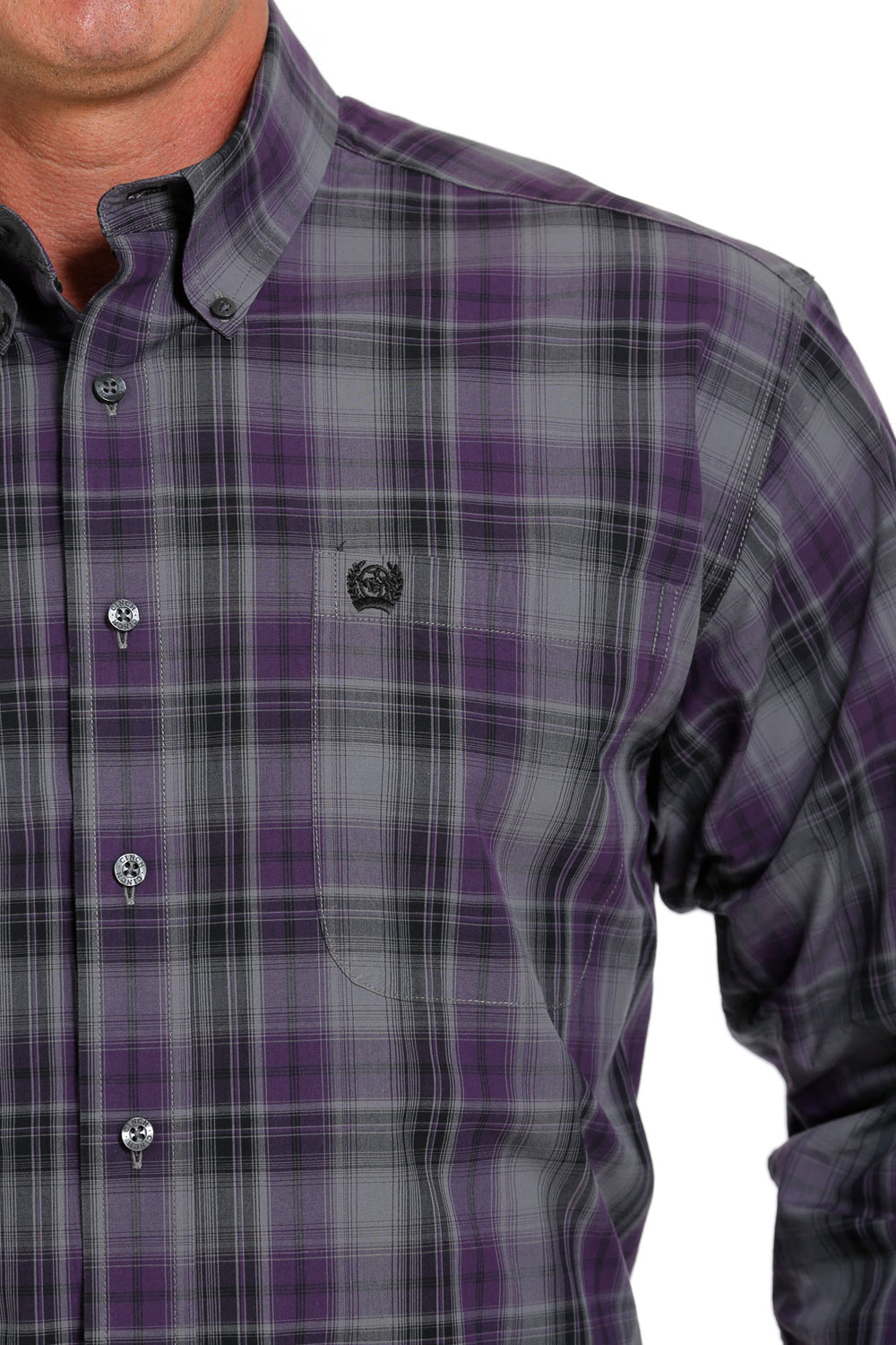 Cinch Logo Cinch | Classic Purple/Grey Plaid LS Shirt