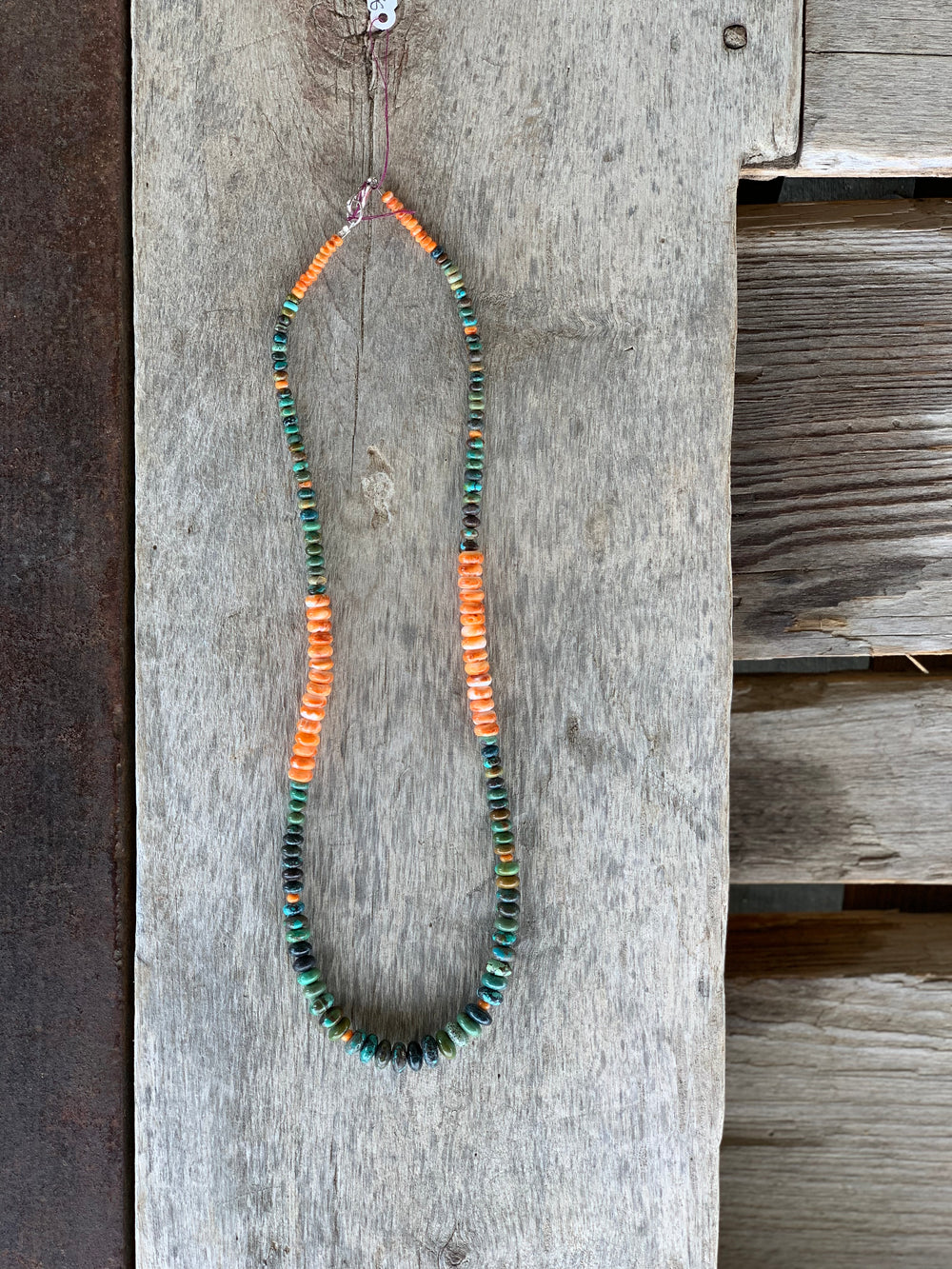 24” Necklace | Graduated Turquoise and Spiny Oyster Rondells.