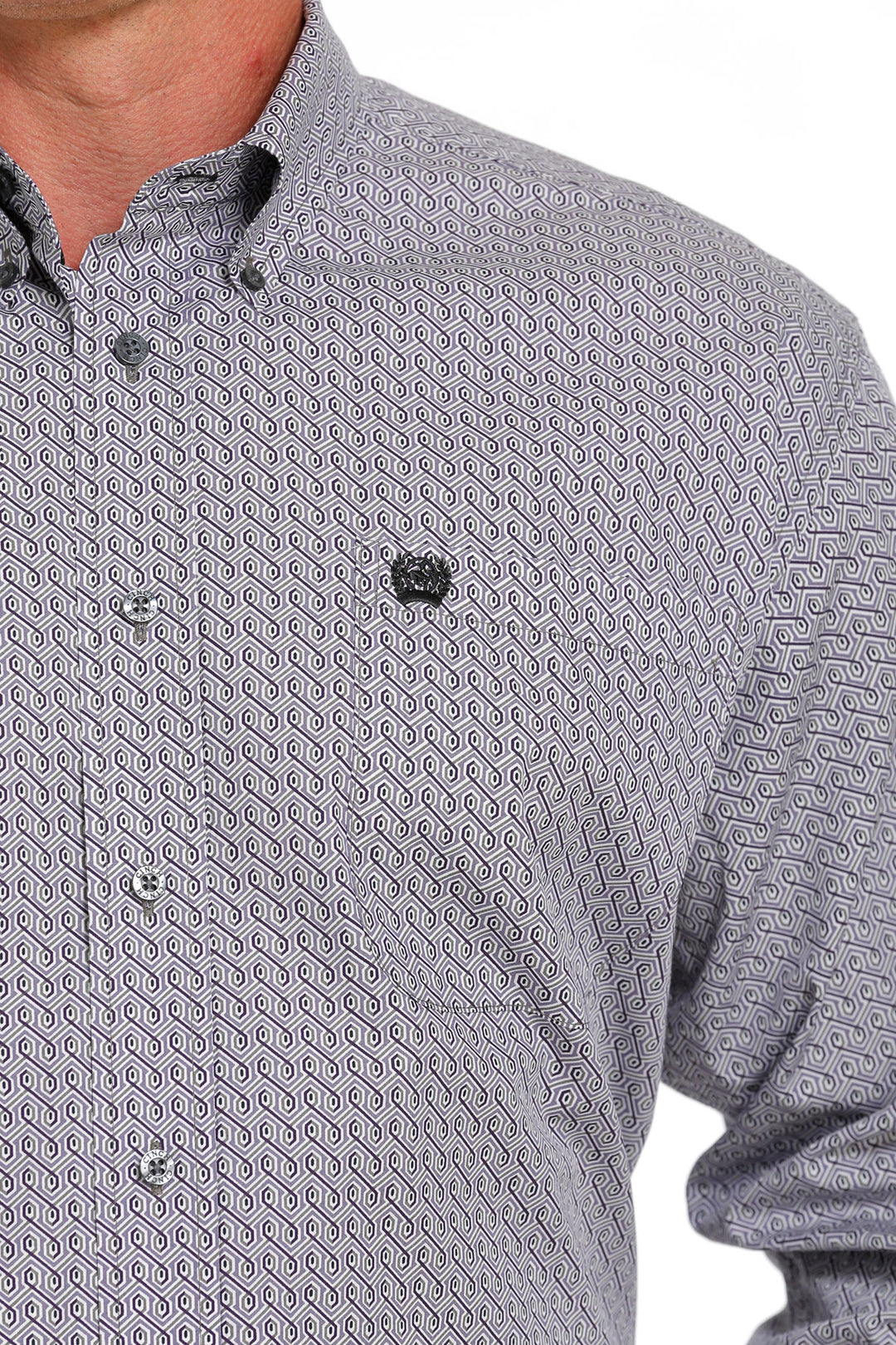 Cinch | Classic Grey Geometric Print LS Shirt
