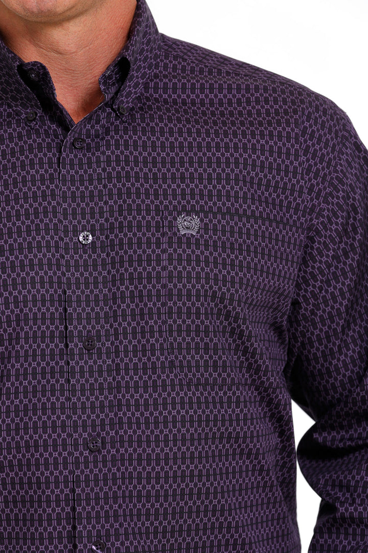 Front Pocket Cinch | Classic Purple Print LS Shirt