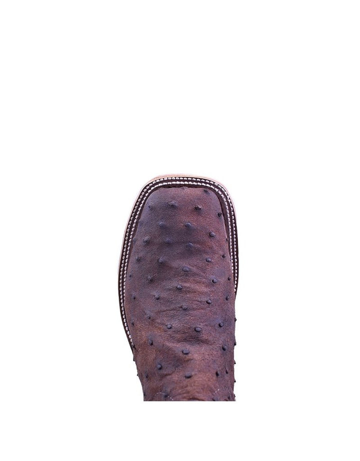 Top view toe shape leather detail Anderson Bean | Kango Tobacco Mojave Full Quill Ostrich Boot