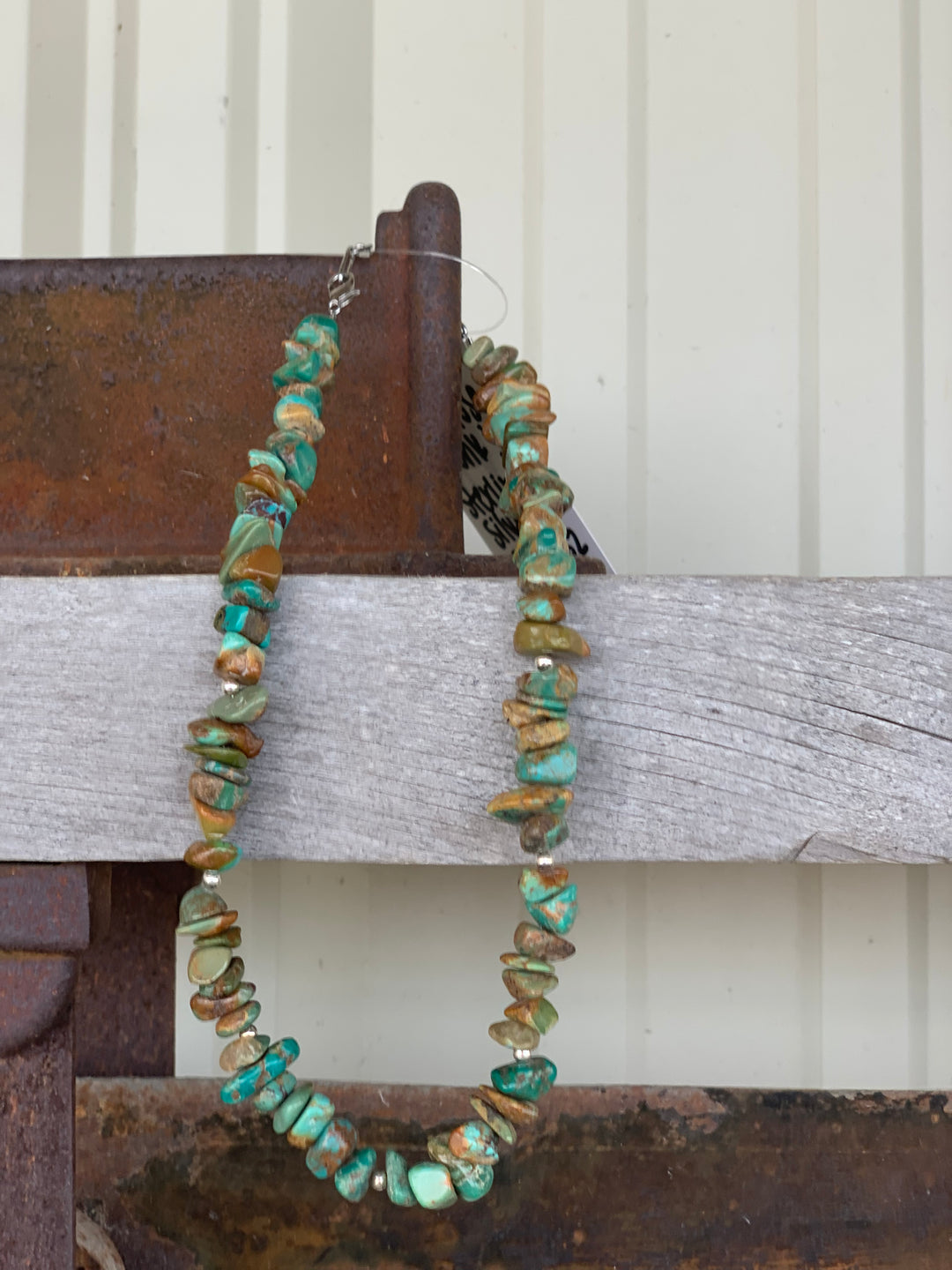 Rustic Rose Jewelry | #132 Turquoise Chunk / Sterling Silver Bead Necklace