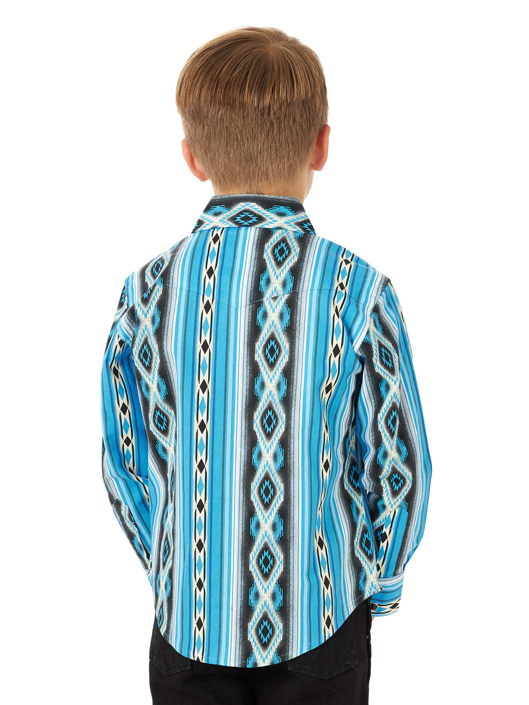 back view Wrangler | Boys Blue Checotah LS Shirt
