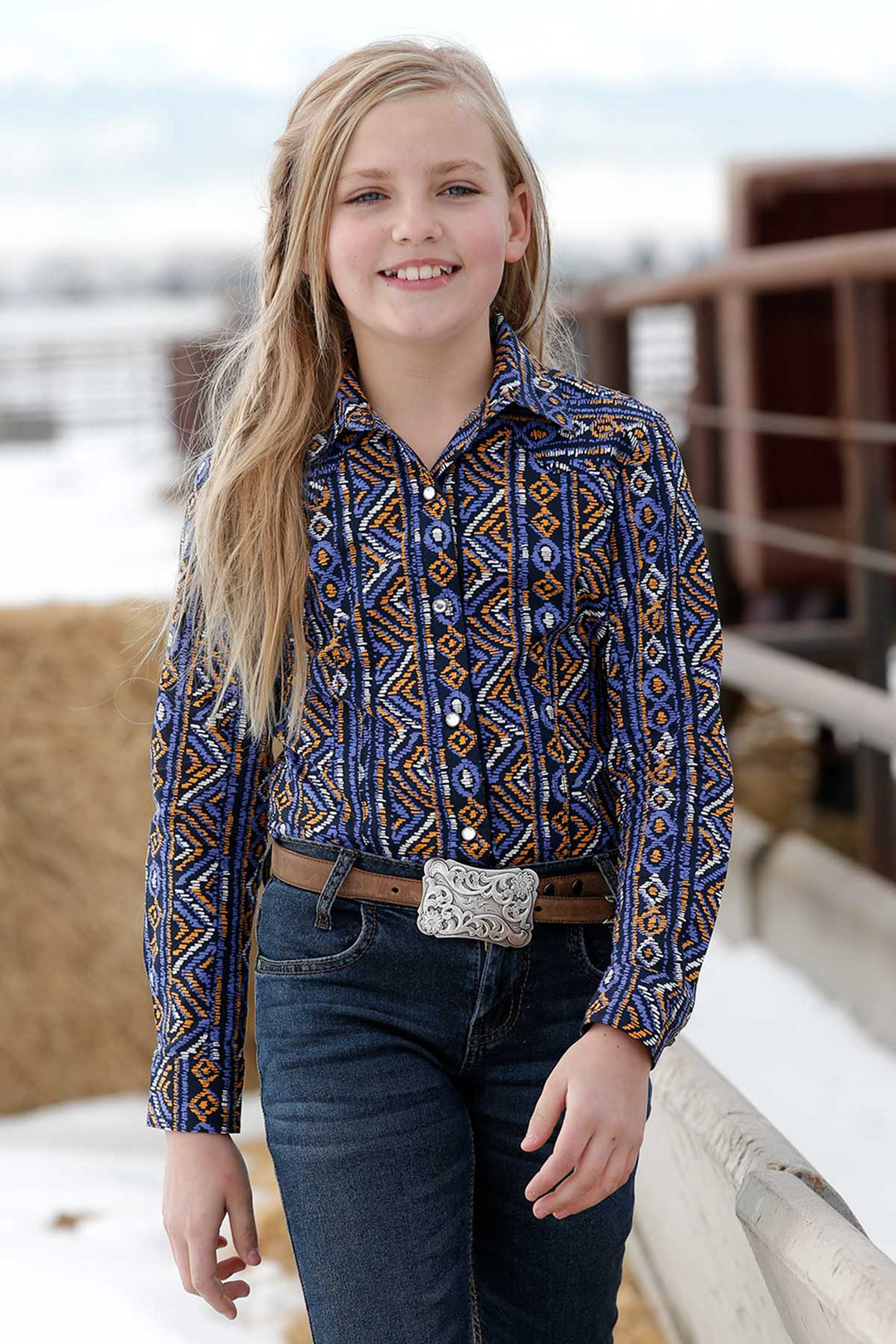 Cruel Denim | Girls Navy Western Snap LS  Shirt