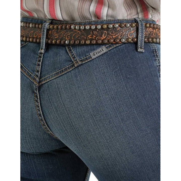 back detail Cruel Denim | Slim Fit Hannah Boot Stitch Embroidered Flare Leg Jeans