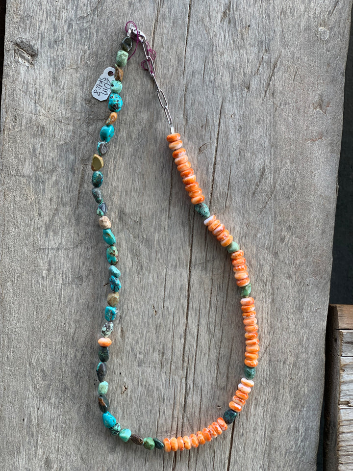 20” Orange Spiny Oyster Paired w/ Turquoise Rondells.