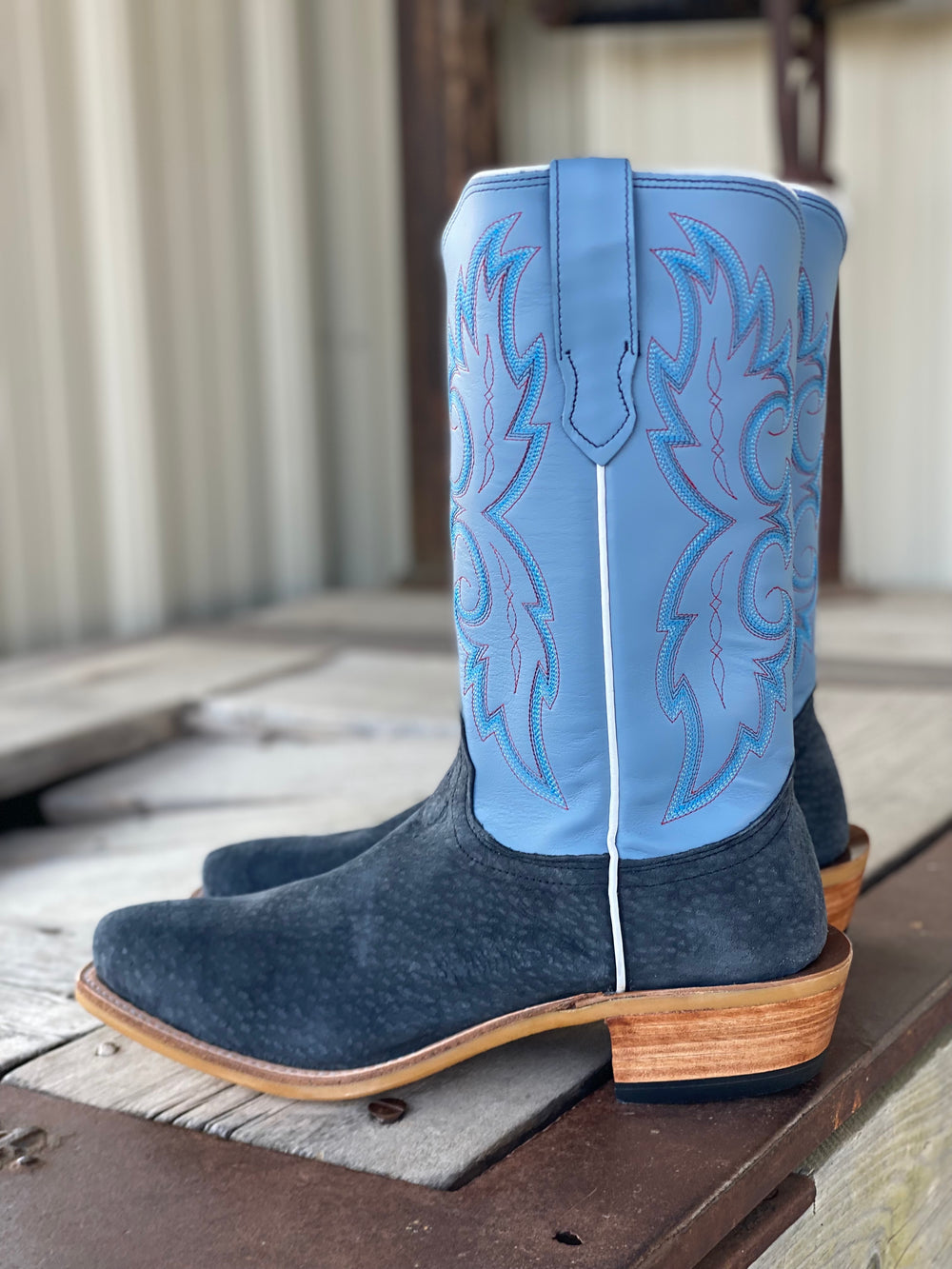 side view Fenoglio Boot Co. | Navy Carpincho Boot