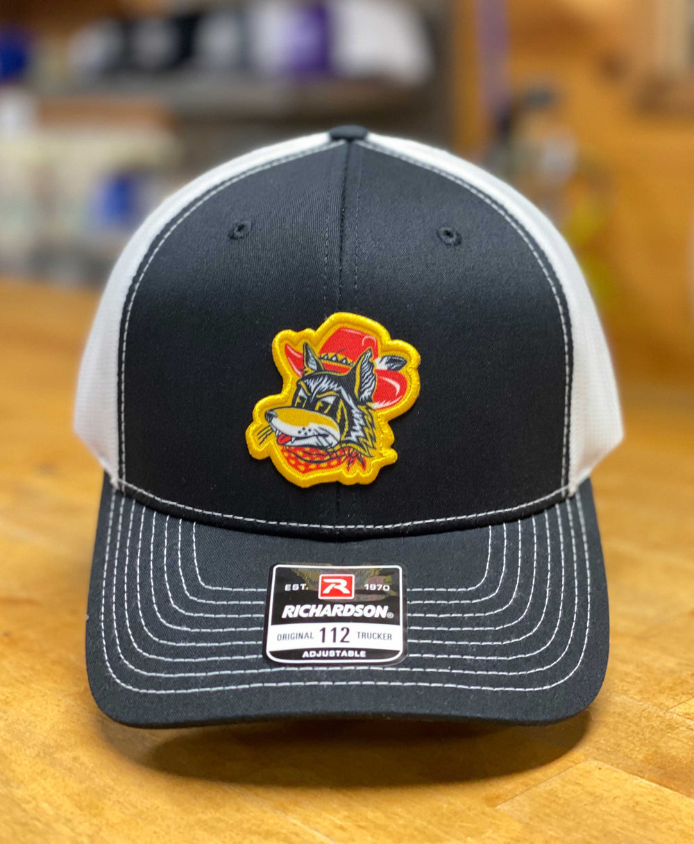 Ol' Red design patch on front black fabric panel with white mesh backing, Richardson 112 Cap