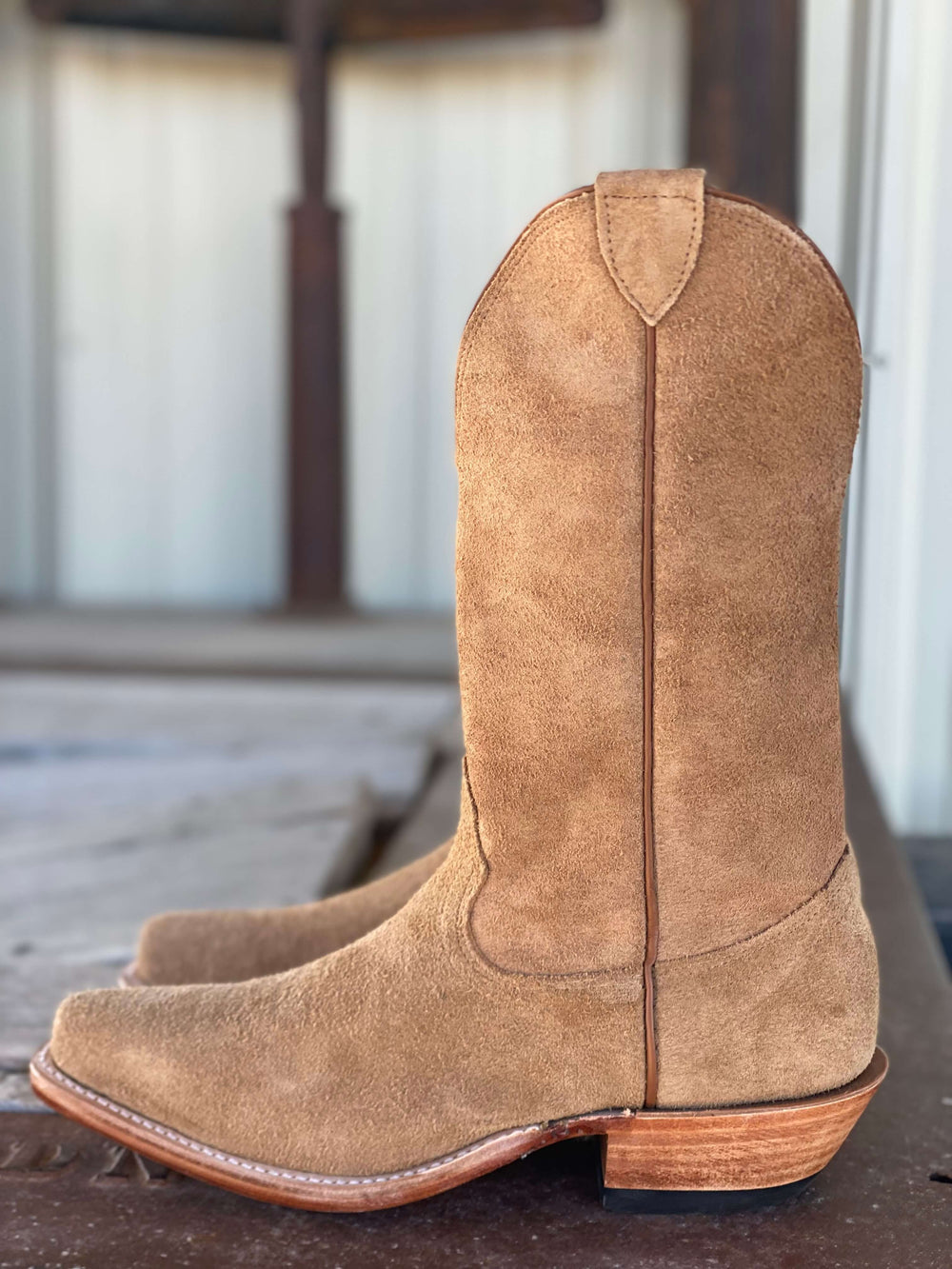 side view Fenoglio Boot Co. | Tan Roughout Boot