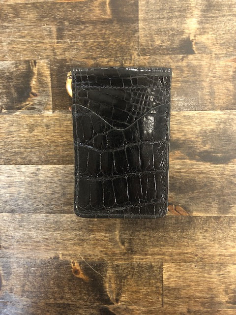 Black Luster Fenoglio Large Tile Alligator Money Clip Wallet
