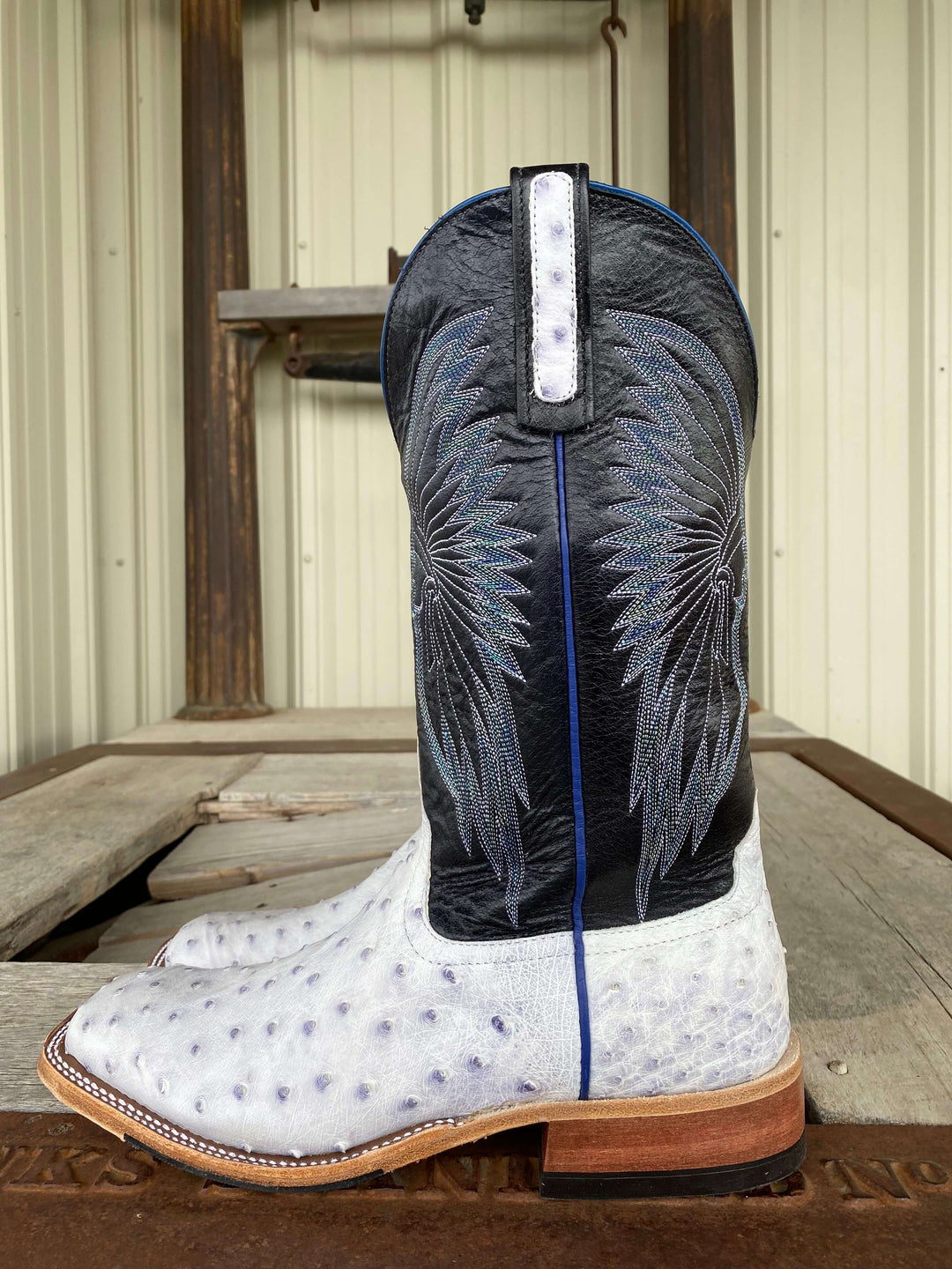 side view Anderson Bean | White Bruciato Full Quill Ostrich Boot