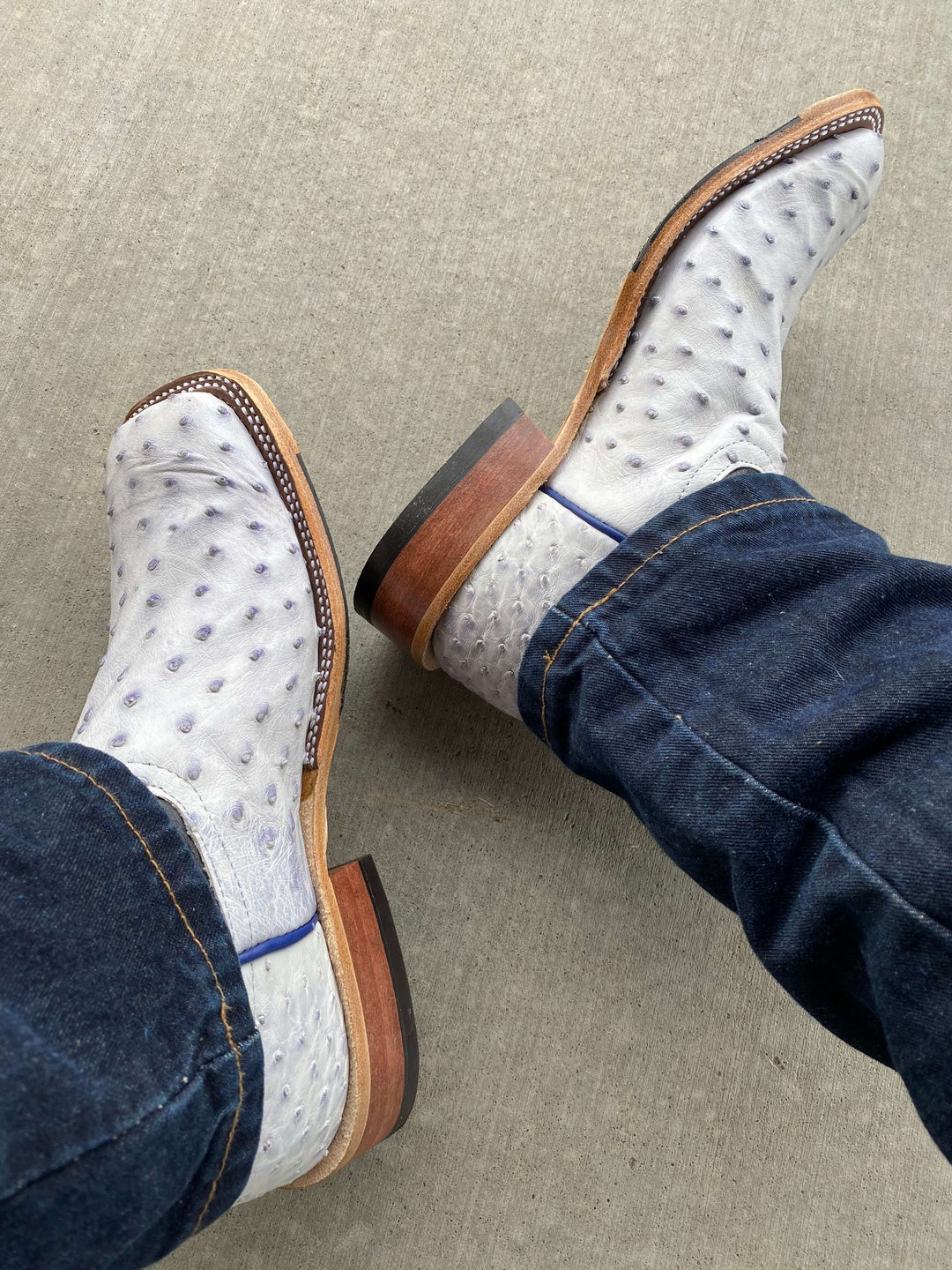 jeans with Anderson Bean | White Bruciato Full Quill Ostrich Boot