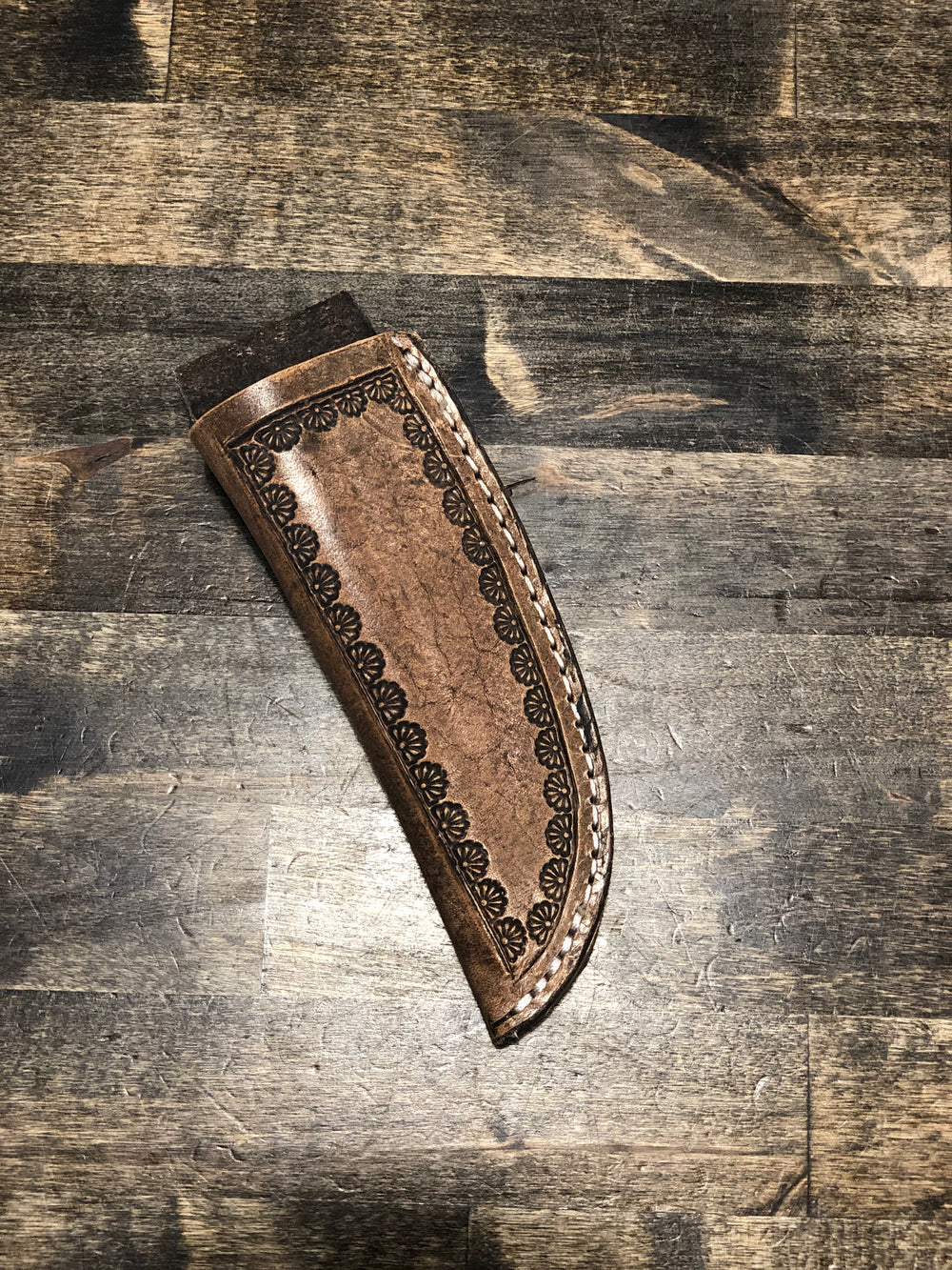 Cedar Ridge Leather | Hand Stamped Leather Vertical Knife Sheath-sm flower stamp