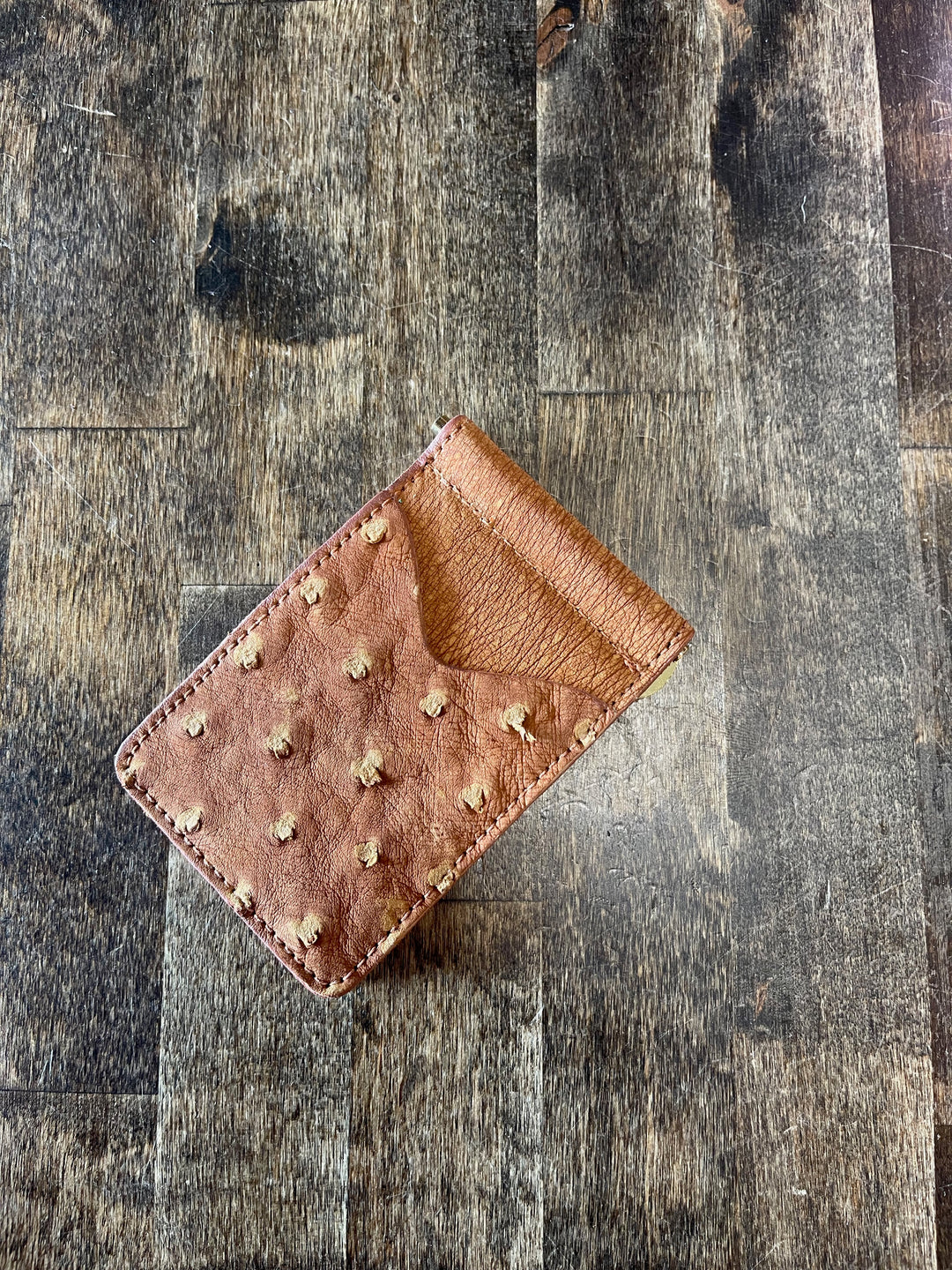 Fenoglio | Ostrich Money Clip Wallet-Cognac Sanded