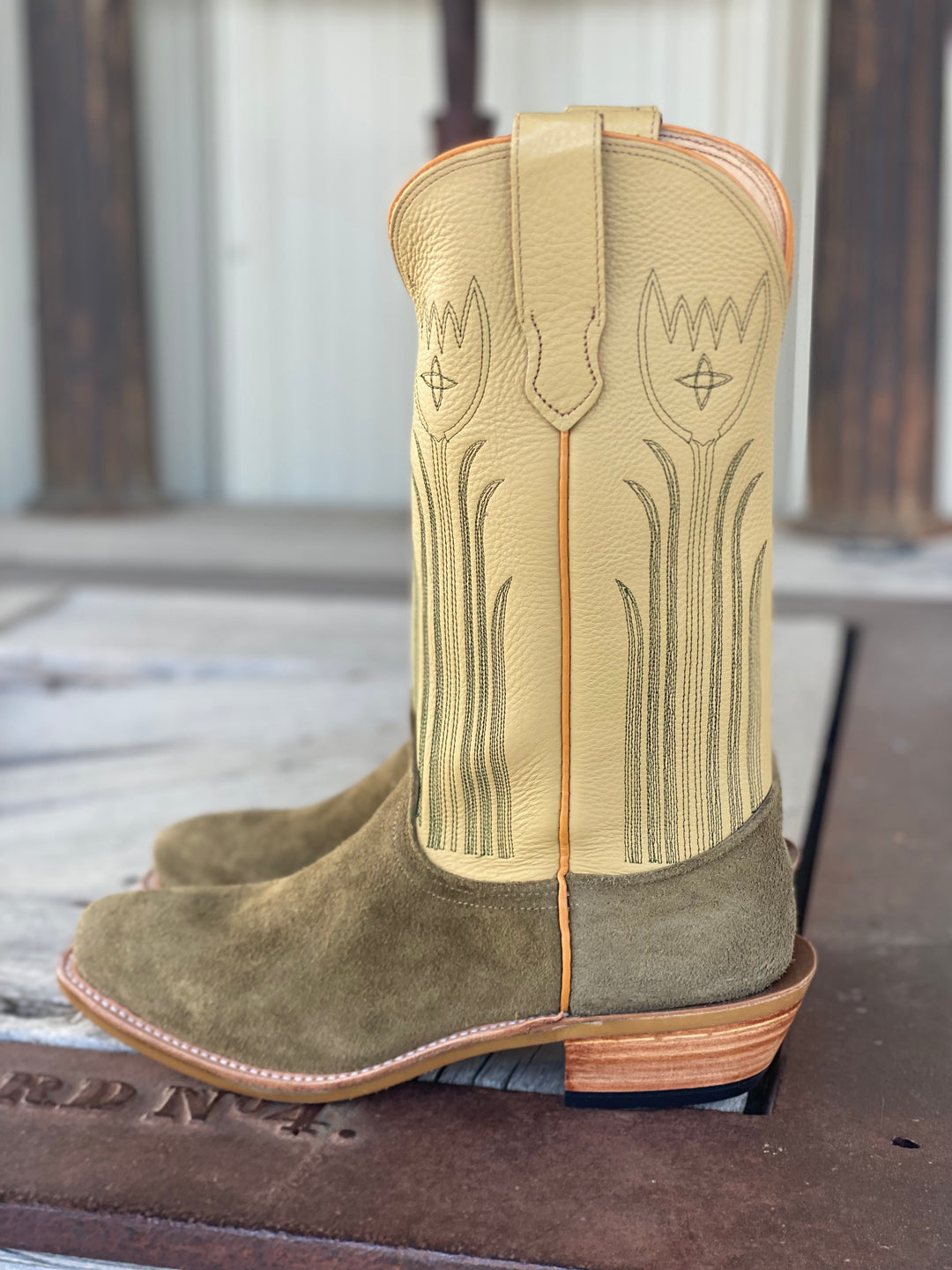 side view Fenoglio Boot Co. | Olive Arizona Rough Out Boot