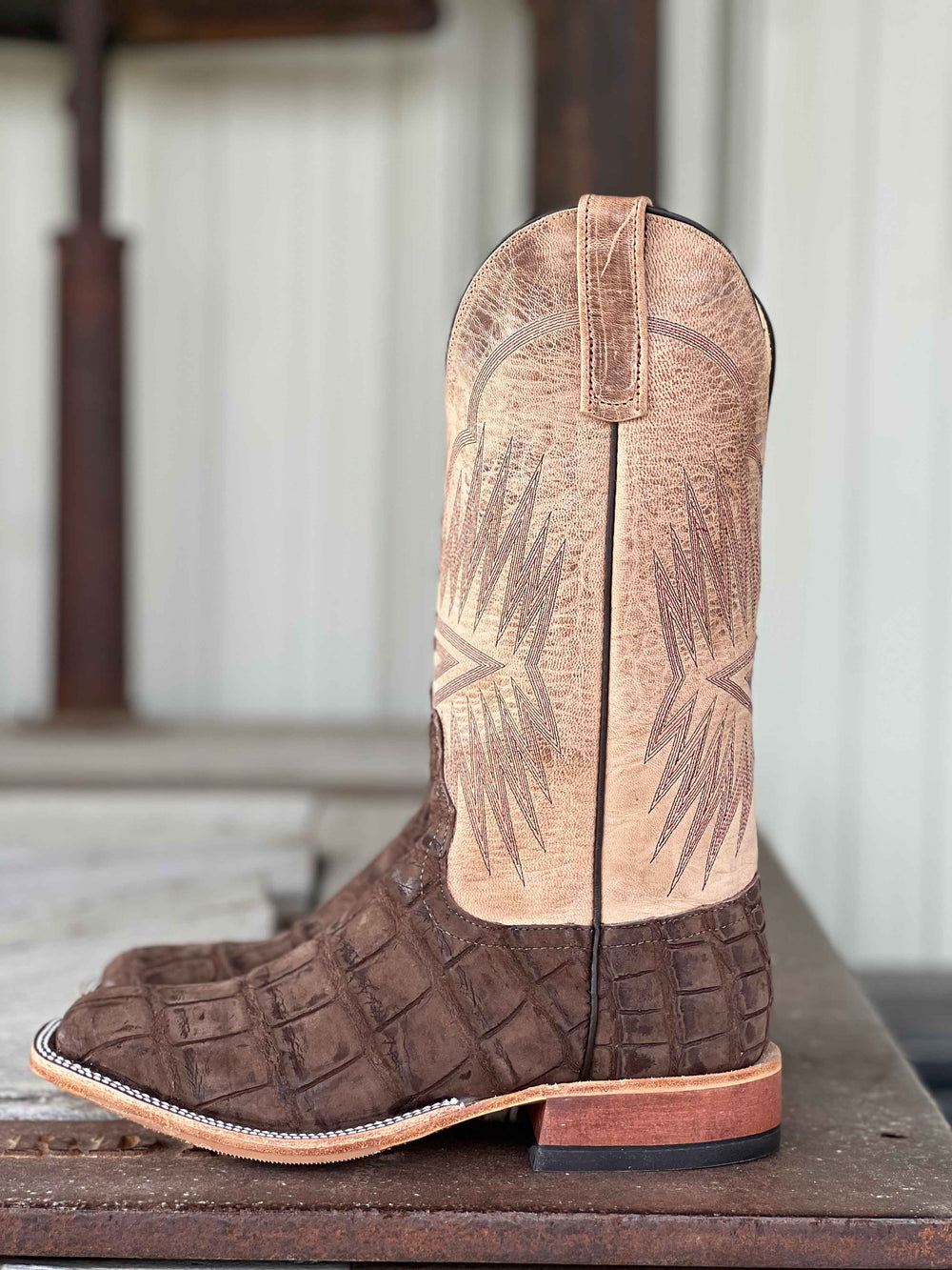 Side View Anderson Bean | Chocolate Nubuck Alligator Boot