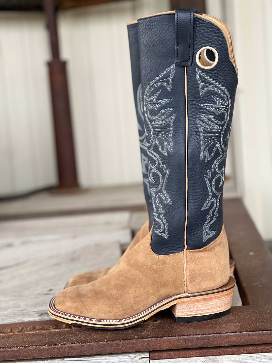 Olathe Boot Co. | Tan Newman Roughout Tall Top Boot | Side View