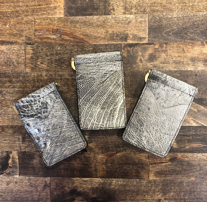 Grey Fenoglio Smooth Ostrich Money Clip Wallet