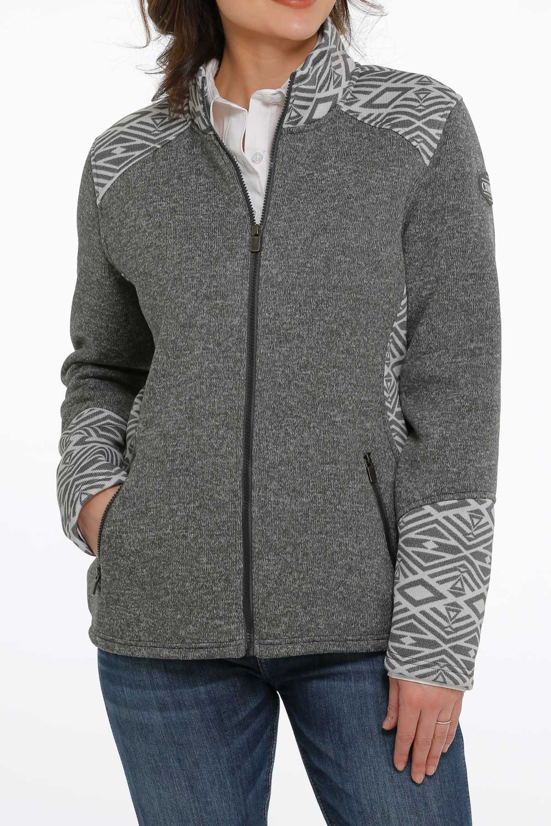 Cinch | Ladies Charcoal Color Blocked Sweater Jacket