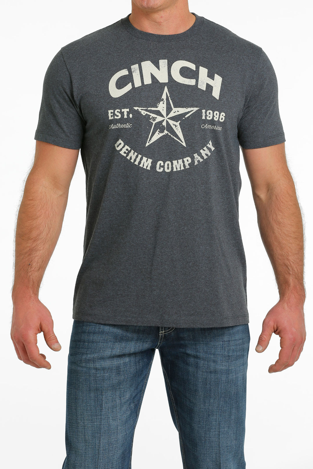 Front view Cinch | Heather Navy Logo T-Shirt