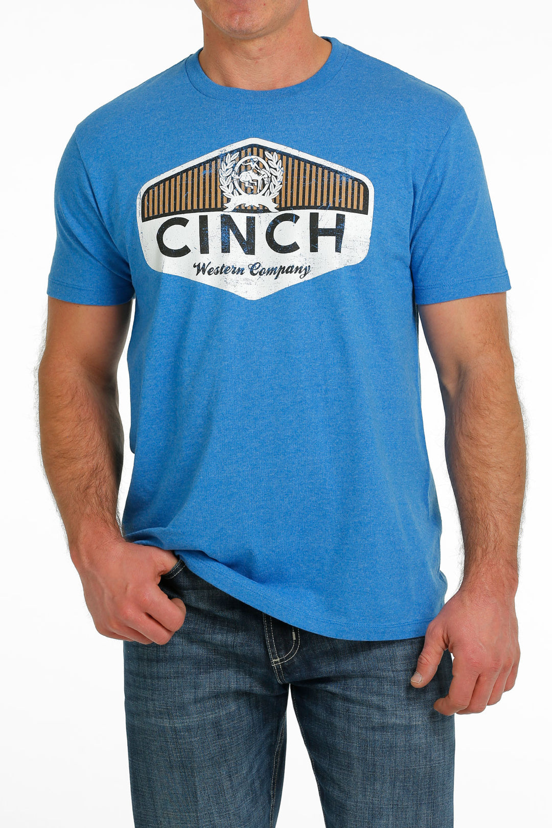Front view Cinch | Heather Blue Logo T-Shirt