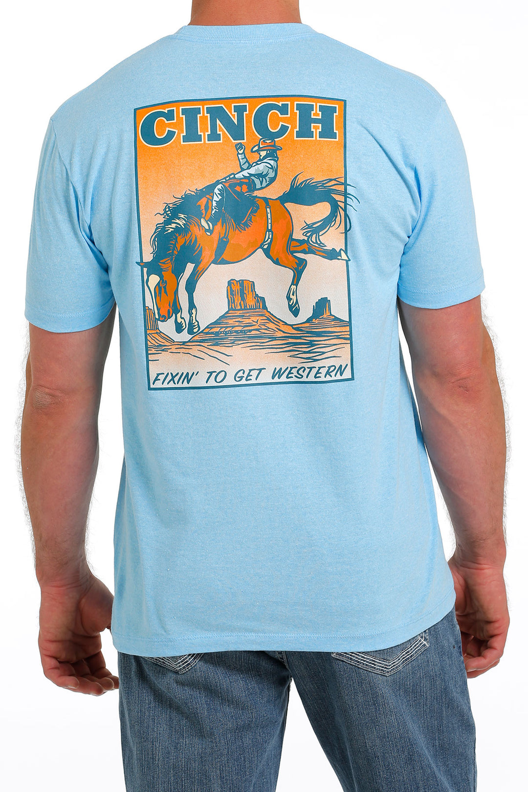 Back view Cinch | Heather Blue Broncbuster Tee