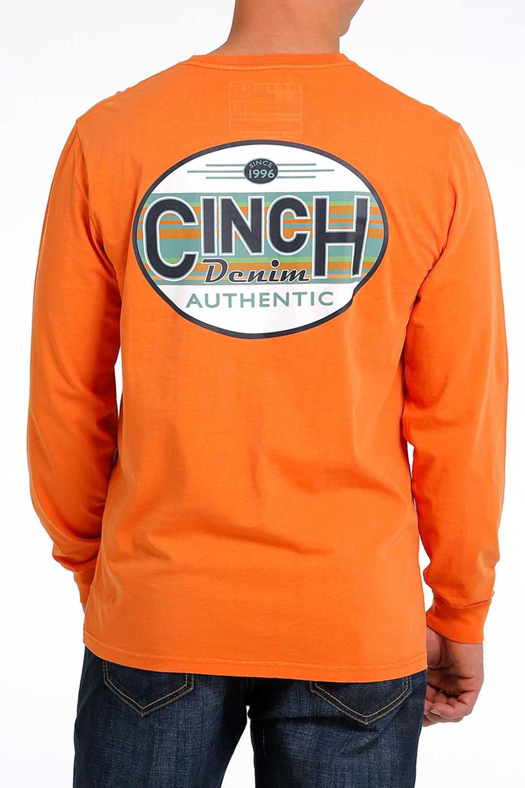 Back View Cinch | Orange Logo LS Jersey Tee