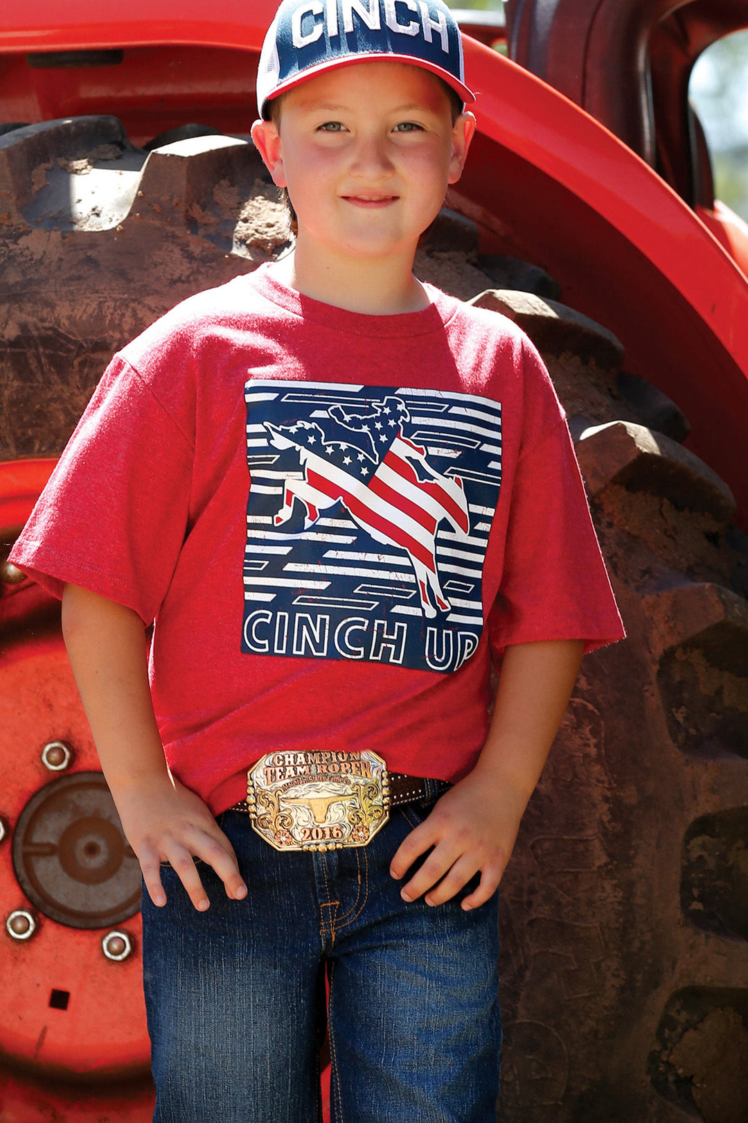 front view Cinch | Boys Red Heather T-Shirt