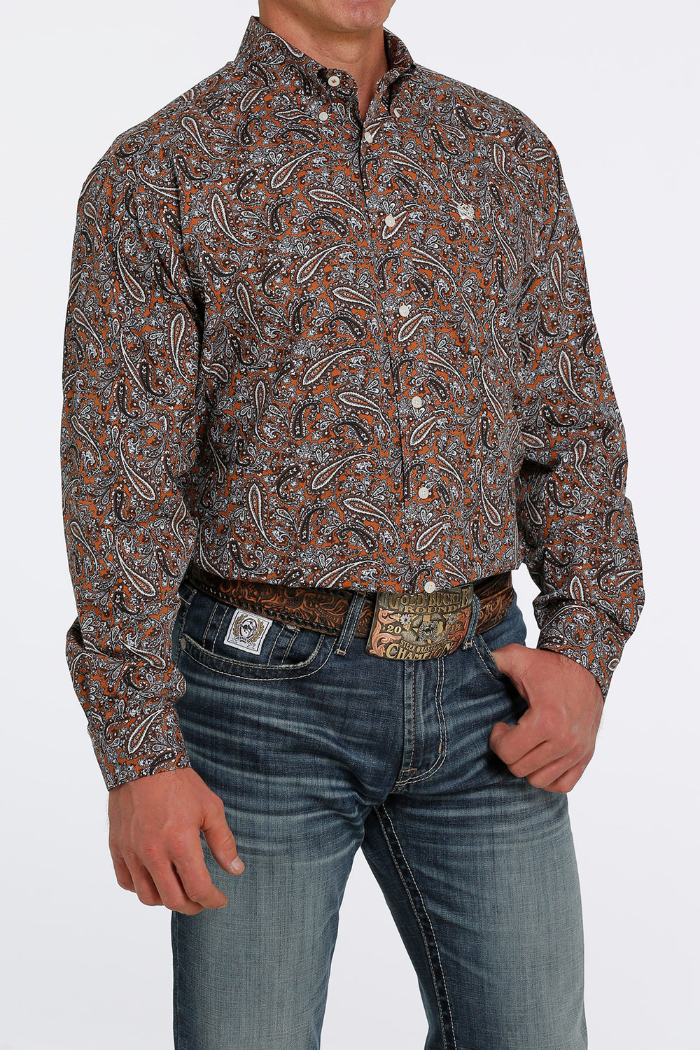 Front View Cinch | Brown Paisley Classic LS Shirt