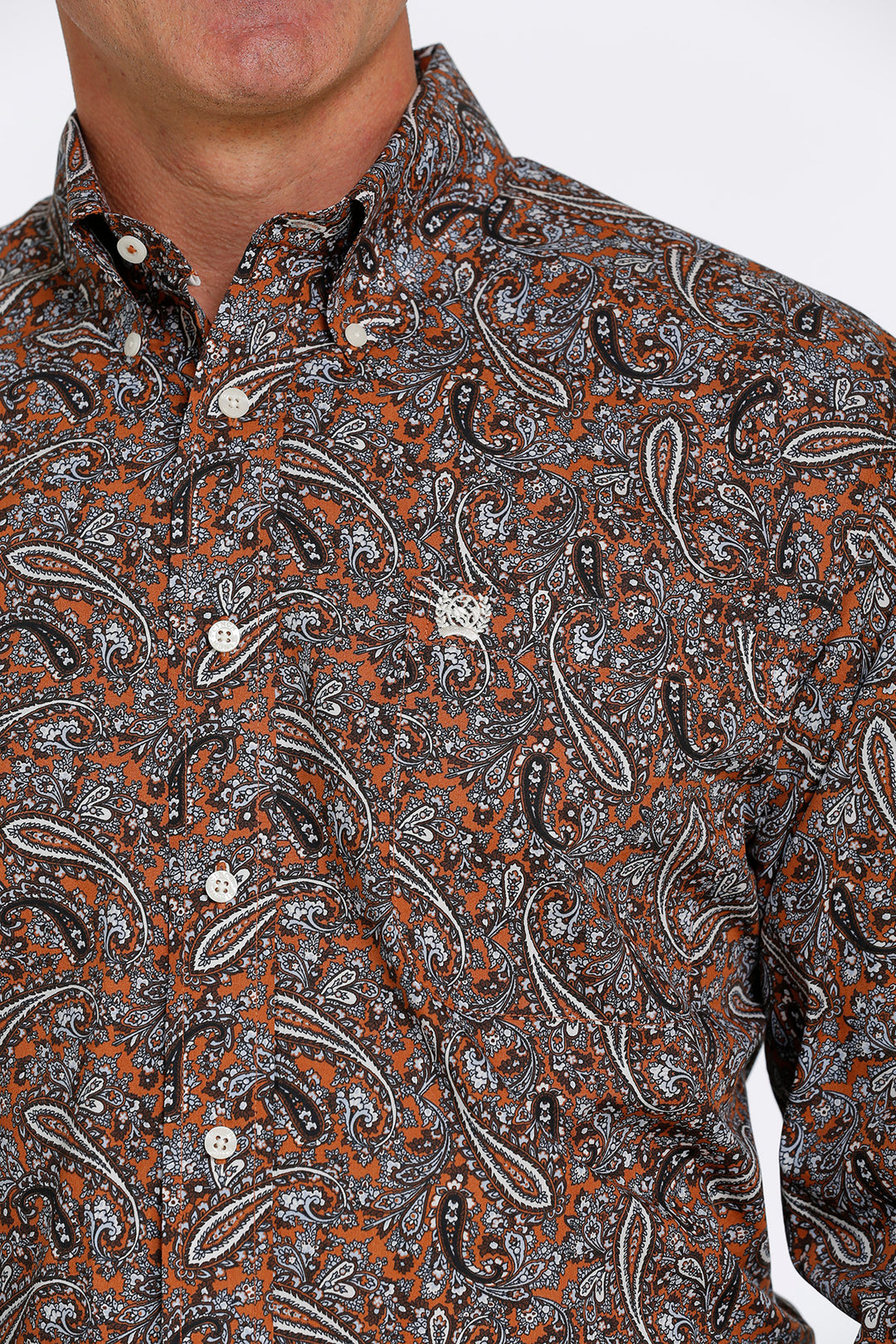 Front Pocket Cinch | Brown Paisley Classic LS Shirt