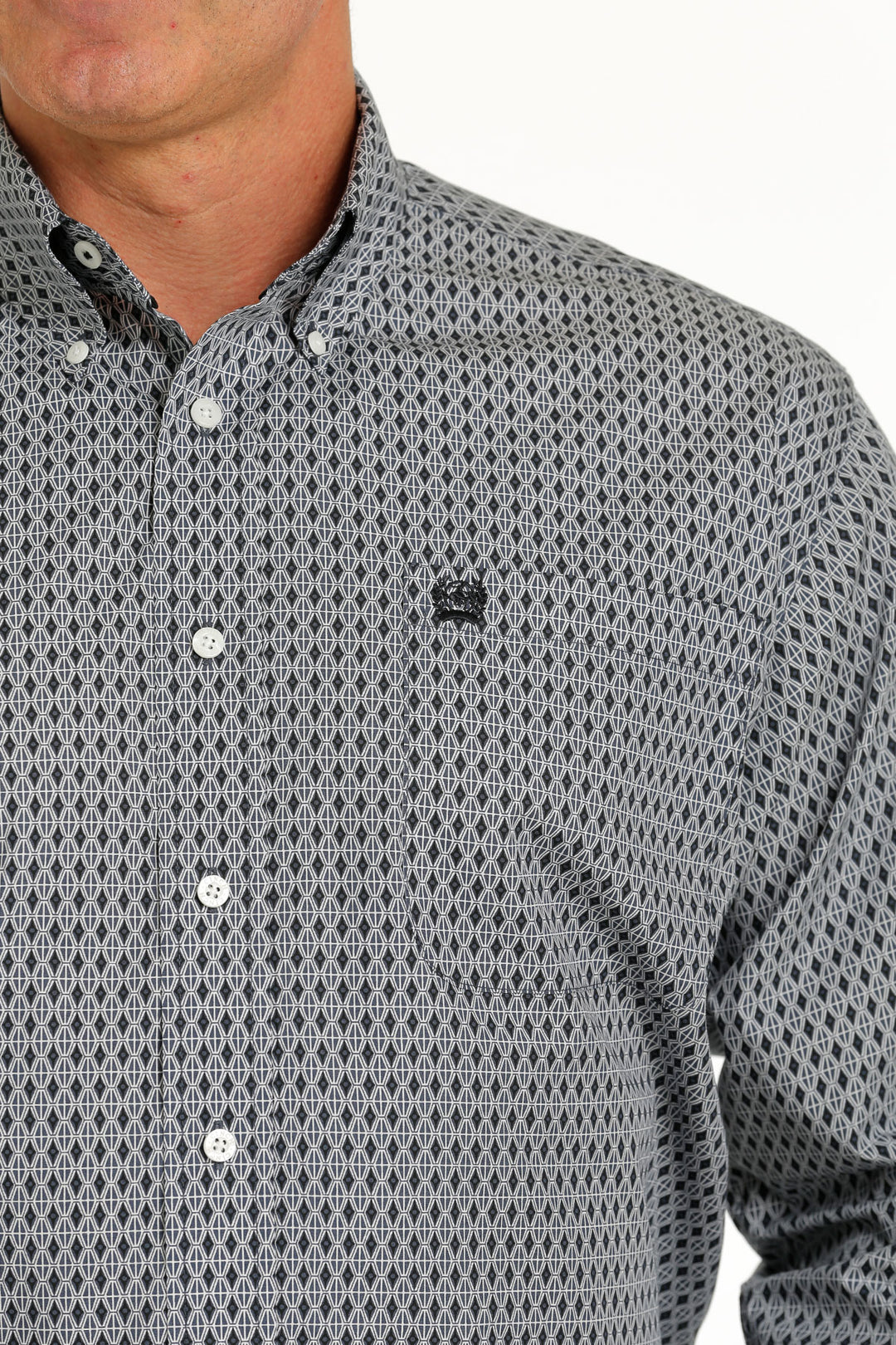 Close pocket detail Cinch | Grey Print LS Classic Shirt