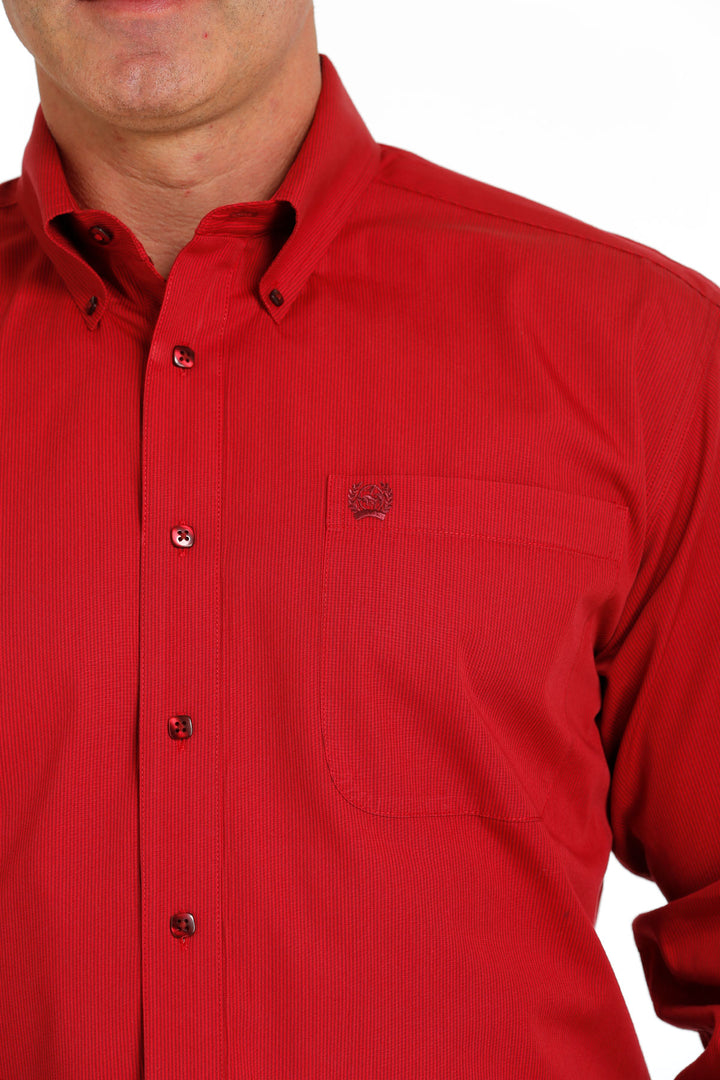 Front pocket detail Cinch | Red Striped LS Classic Shirt