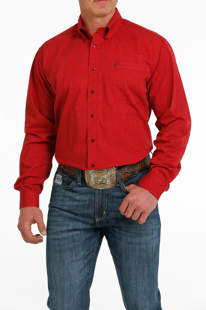 Front view Cinch | Red Striped LS Classic Shirt