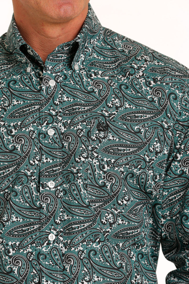 Pocket View Cinch | Teal Paisley LS Classic Shirt