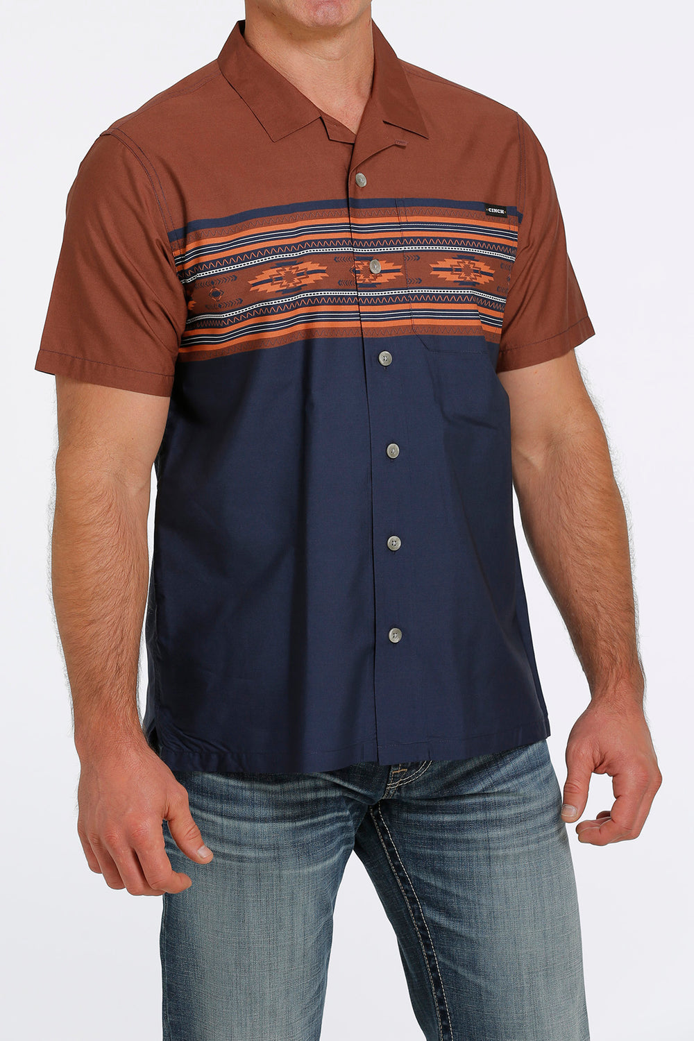 Front View Cinch | Multi Print Camp SS Shirt
