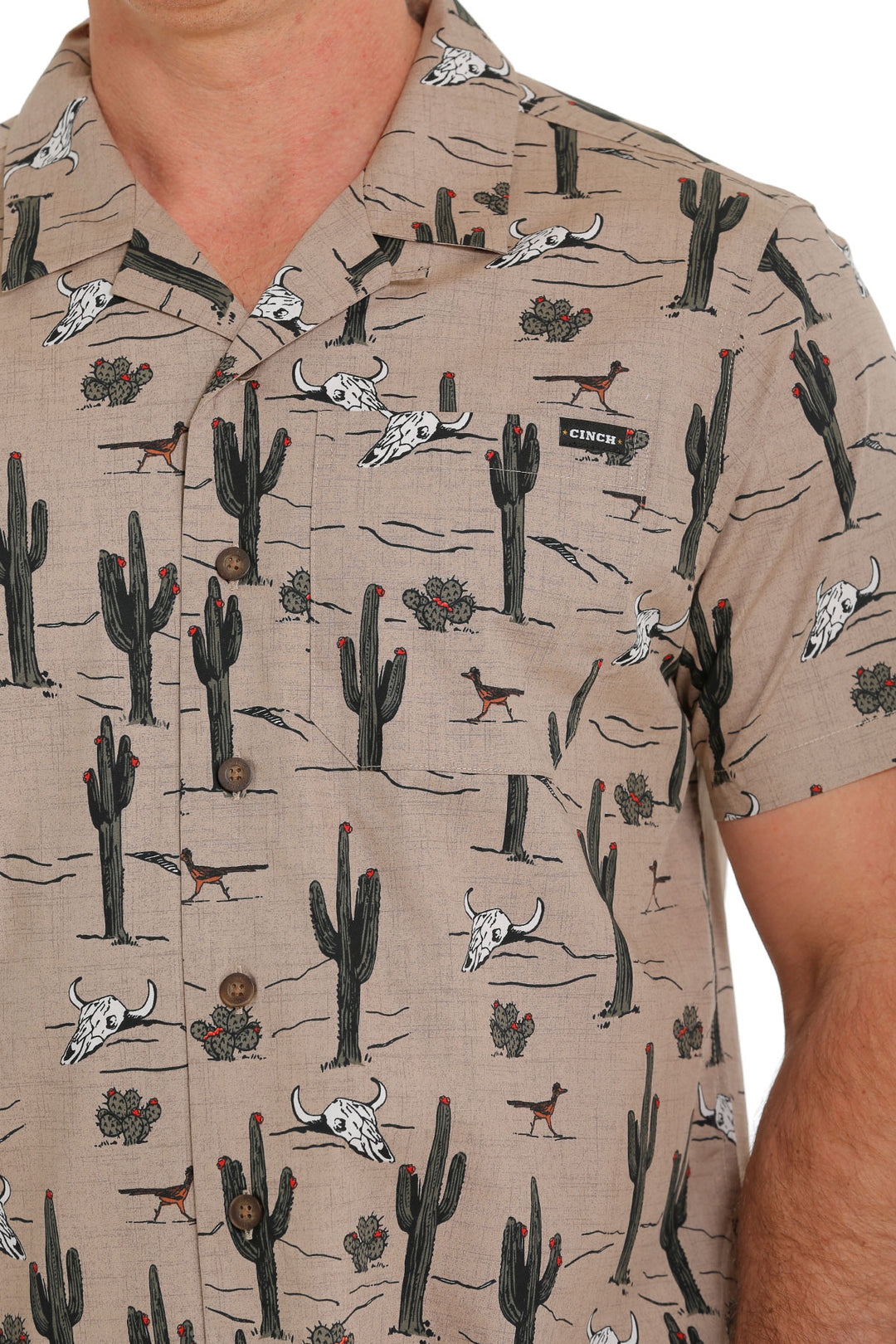close view showing desert icon print and front pocket