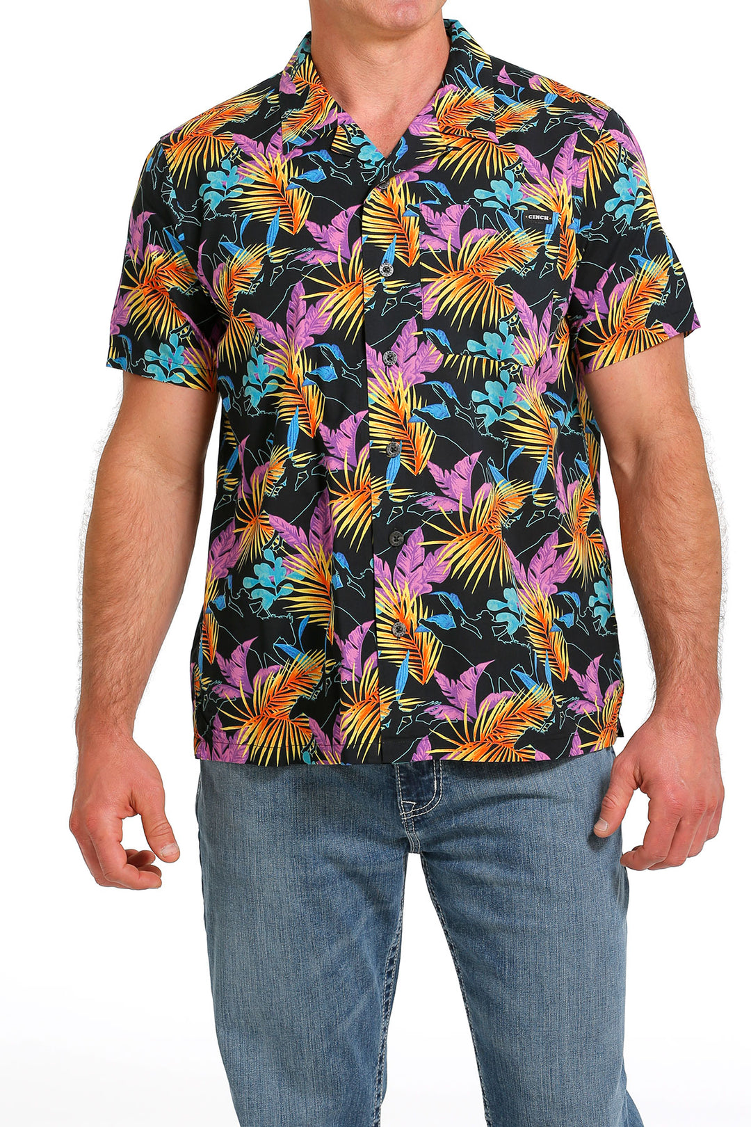 Front view Cinch | Black Tropical Broncbuster Camp Shirt