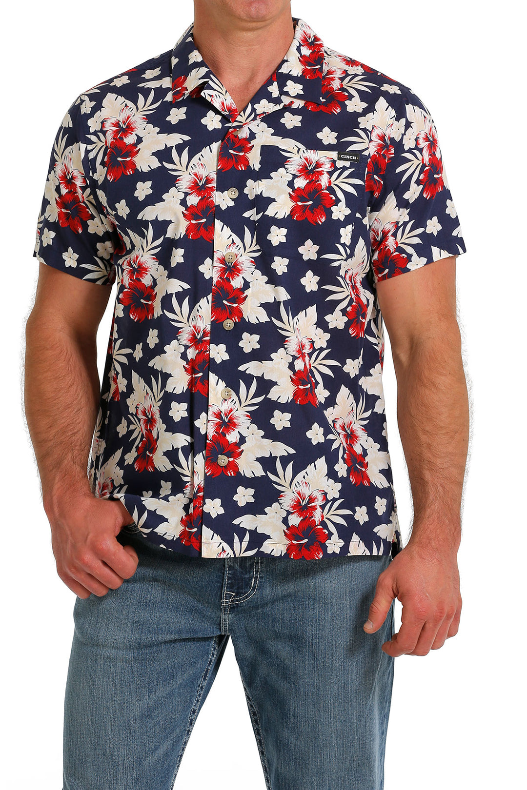 Front view Cinch | Navy Hawaiian Camp Shirt