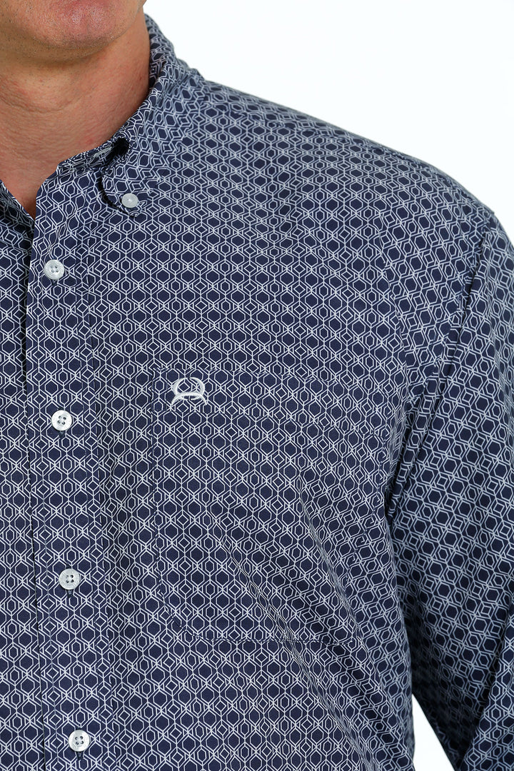 Close detail front pocket Cinch | Navy Print Arenaflex LS Shirt