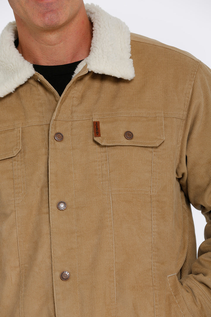 Close Up View Cinch | Khaki Corduroy Concealed Carry Trucker Jacket
