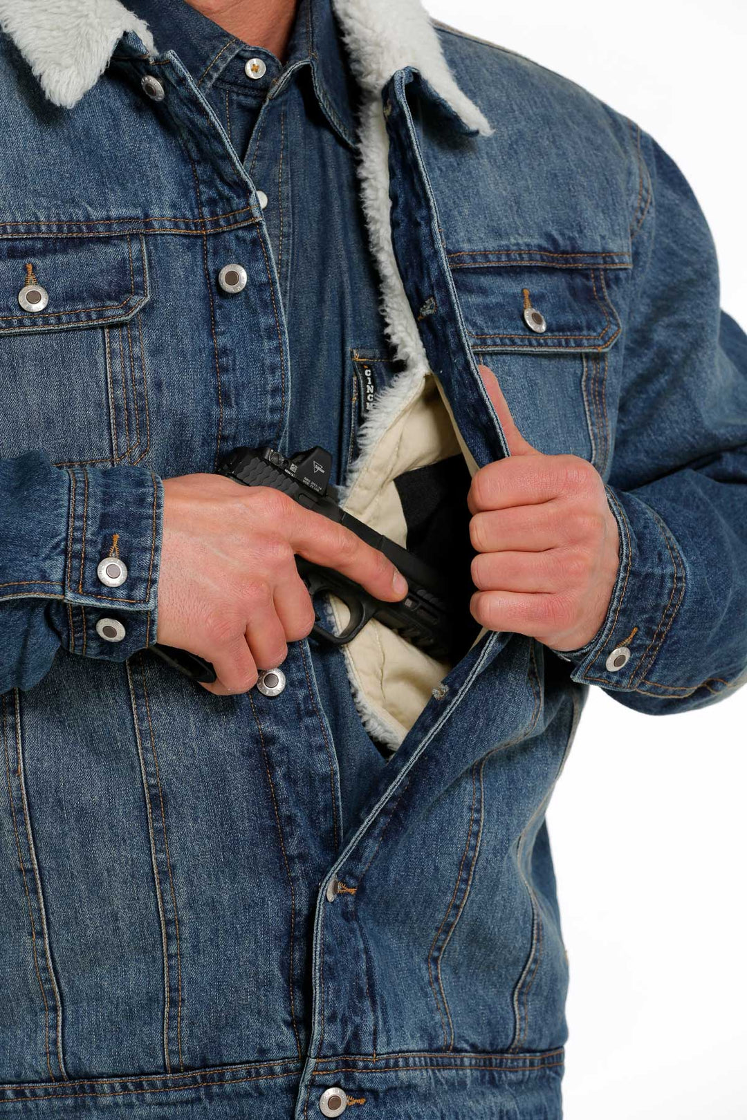 Concealed Carry Pocket Cinch | Denim Concealed Carry Trucker Jacket