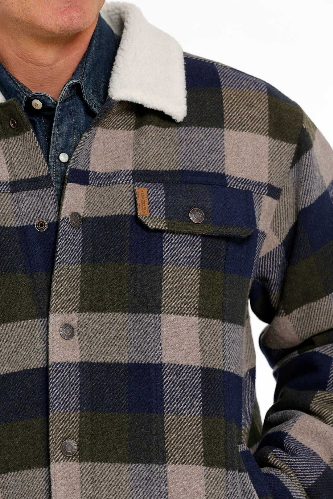 Front Pocket Cinch | Grey Plaid Trucker Jacket