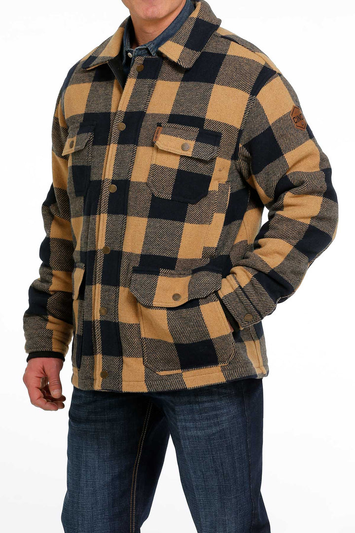 Side View With Pocket Cinch | Brown Plaid Frontier Coat