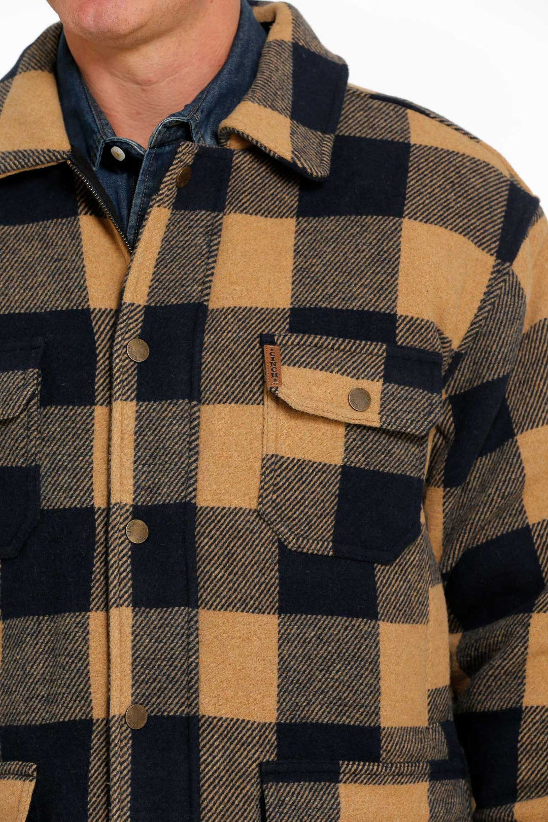 Close Up View Cinch | Brown Plaid Frontier Coat