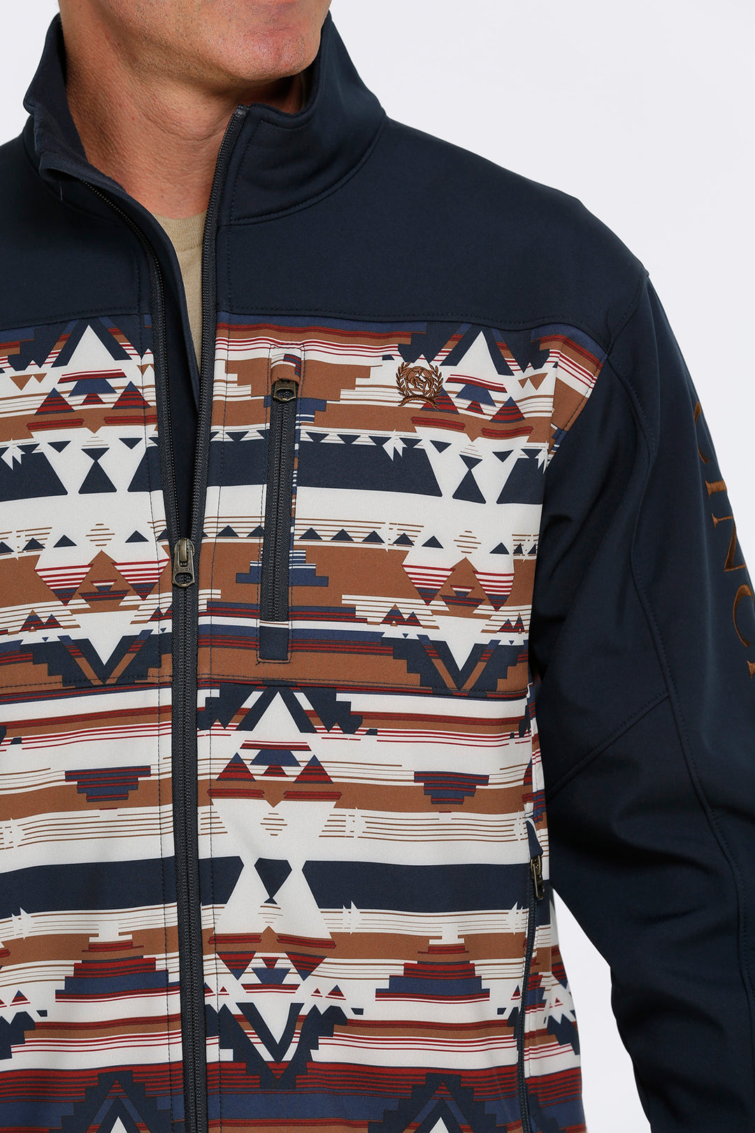 Close Up View Cinch | Navy Color Blocked Bonded Jacket
