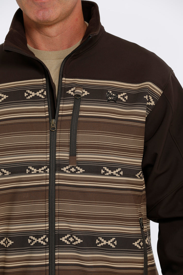 Close Up View Cinch | Brown Color Blocked Bonded Jacket